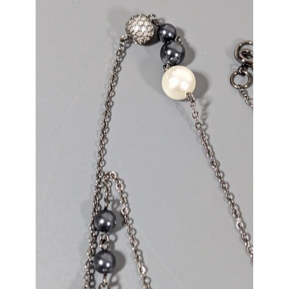 Rachel Roy Faux Pearl Necklace Long Chain Station Gray Metallic Whimsigoth 32 in - Picture 6 of 8